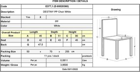 DESTINY Καρέκλα Πολυπροπυλένιο (PP), Απόχρωση Άσπρο, Στοιβαζόμενη   1τμχ