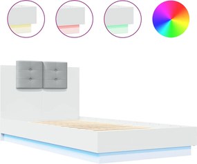 vidaXL Πλαίσιο Κρεβατιού με Κεφαλάρι/LED Λευκό 90 x 190 εκ.