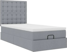 vidaXL Οθωμανικό κρεβάτι με στρώμα &amp; LEDs Ανοιχτό γκρι Ύφασμα