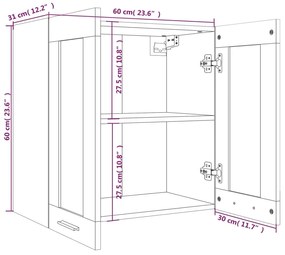 Κρεμαστό Ντουλάπι Γυάλινο Καφέ Δρυς 60x31x60 εκ. Επεξεργ. Ξύλο - Καφέ