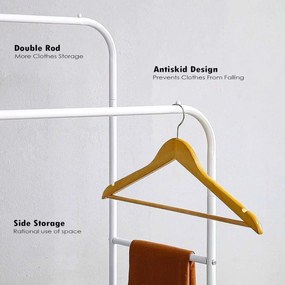 Διπλή Μεταλλική Κρεμάστρα Δαπέδου 110x55x150cm με 1 Ράφι - Άσπρο