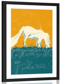 Αφίσα με πασπαρτού Άλογο σε λιβάδι - 20x30 silver