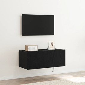 vidaXL Κάβας τηλεόρασης με LED φώτα Μαύρη Δρυς 80x35x31 εκ.