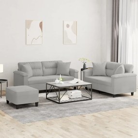 vidaXL Σετ Σαλονιού 3 Τεμαχίων Αν. Γκρι Ύφασμα Μικροϊνών με Μαξιλάρια