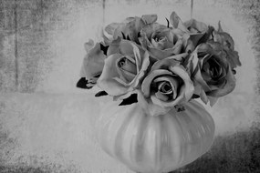 Εικόνα τριαντάφυλλων σε βάζο σε μαύρο & άσπρο - 60x40
