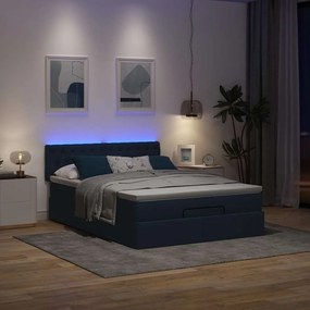 vidaXL Οθωμανικό κρεβάτι με στρώμα &amp; LEDs Μπλε 140x200cm ύφασμα