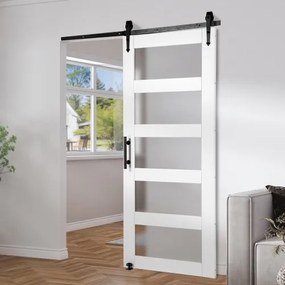 VEVOR Barn Door and Hardware Kit 30&quot; x 84&quot; Wood and Glass Sliding Barn Door Kit