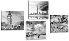 Σετ εικόνων με μυστηριώδεις πόλεις σε μαύρο & άσπρο - 4x 40x40