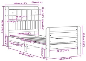 Κρεβάτι Βιβλιοθήκη Χωρίς Στρώμα 100x200 εκ Μασίφ Ξύλο Πεύκου - Καφέ
