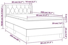vidaXL Κρεβάτι Boxspring με Στρώμα Σκούρο Καφέ 80x200 εκ. Υφασμάτινο