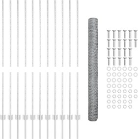 vidaXL Εξωτερική εξάγωνη περίφραξη με στήλη 25 x 1,4 μ Ασημί Δίχτυ