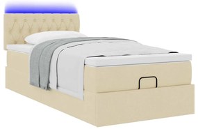 vidaXL Οθωμανικό κρεβάτι με στρώμα &amp; LEDs Cream 100x200 cm Ύφασμα