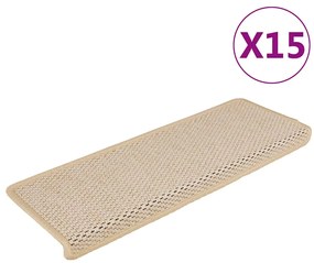 vidaXL Πατάκια Σκάλας Αυτοκόλλητα 15 τεμ. Όψη Σιζάλ Κρεμ 65x21x4 εκ.