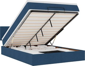 vidaXL Οθωμανικό κρεβάτι με στρώμα &amp; LEDs Μπλε 140x200cm ύφασμα