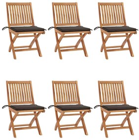 vidaXL Καρέκλες Κήπου Πτυσσόμενες 6 τεμ. Μασίφ Ξύλο Teak με Μαξιλάρια