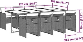 vidaXL Σετ Τραπεζαρίας Κήπου 9 τεμ Μαύρο από Συνθ. Ρατάν με Μαξιλάρια