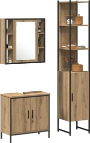 vidaXL Μονάδες Νιπτήρα Μπάνιου με ράφι 3 pcs Καφέ Επεξεργασμένο ξύλο