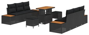 vidaXL Σετ Καναπέ Κήπου 9 Τεμαχίων με Μαξιλάρια - Μαύρο Πολυ Ρατάν & Ατσάλι