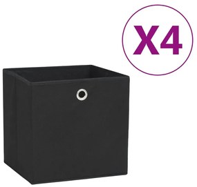 Κουτιά Αποθήκευσης 4 τεμ. Μαύρα 28x28x28 εκ. Ύφασμα Non-woven - Μαύρο