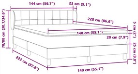 Κρεβάτι Boxspring με Στρώμα Ανοιχτό Γκρι 140x220 εκ. Βελούδινο - Γκρι