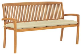 Παγκάκι Κήπου Στοιβαζόμενο 159 εκ. Μασίφ Ξύλο Teak & Μαξιλάρι