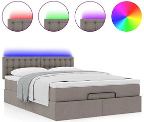 vidaXL Οθωμανικό κρεβάτι με στρώμα &amp; LEDs τεφρόχρουν χρώμα Ύφασμα