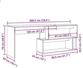 Γραφείο Γωνιακό Τεχνίτης Δρυς 200,5x50x76 εκ Επεξεργασμένο Ξύλο - Καφέ