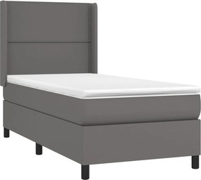 vidaXL Κρεβάτι Boxspring με Στρώμα Γκρι 100x200εκ. από Συνθετικό Δέρμα
