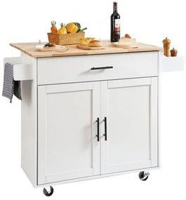 VEVOR Kitchen Island Cart with Solid Wood Top, 35.4&quot; Width Mobile Carts with Storage Cabinet, Rolling Kitchen Table with Spice Rack, Towel Rack, Drop Leaf and Drawer, Portable Islands on Wheels, White