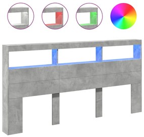 Κεφαλάρι με Αποθηκ. Χώρο &amp; LED Γκρι Σκυρ. 200x17x102 εκ. - Γκρι