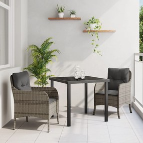 vidaXL Σετ Τραπεζαρίας Κήπου  3 Τεμαχίων με Μαξιλάρια Γκρι Πολυ Ράτανα