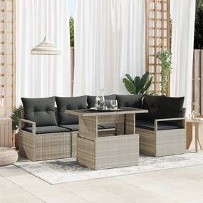 vidaXL 6 Τεμαχίων Σετ Καναπέ Κήπου με Μαξιλάρια Ανοιχτό Γκρι Πολυ Ρατάν