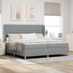 vidaXL Κρεβάτι Box Spring με Στρώμα - Ανοιχτό γκρι, 200x200 εκ., Ύφασμα