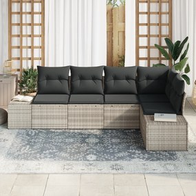 vidaXL Σέτ καναπέ κήπου 5 τεμαχίων με μαξιλάρια – Ανοιχτό γκρι Πολυ-ρατάν