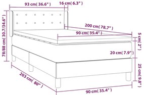 vidaXL Κρεβάτι Boxspring με Στρώμα Ανοιχτό Γκρι 90x200 εκ. Υφασμάτινο