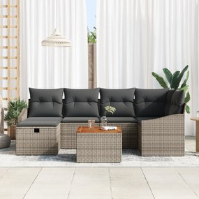 vidaXL 7 Τεμαχίων Σετ Καναπέ Κήπου Με Μαξιλάρια Γκρι Πολυρατάν
