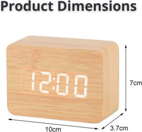 Επιτραπέζιο Ψηφιακό Ξύλινο Ρολόι με οθόνη LED, Ξυπνητήρι, Θερμόμετρο - Μπεζ