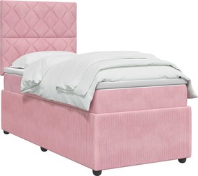 vidaXL Κρεβάτι box spring με στρώμα Ροζ 100 x 200 cm Βελούδο