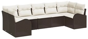vidaXL Σετ Καναπέ Κήπου με μαξιλάρι 7 pcs Καφέ και Λευκό Πολυ ράταν