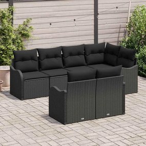 vidaXL Σετ Καναπέ Κήπου με μαξιλάρι 7 pcs Μαύρο Πολυ ράταν