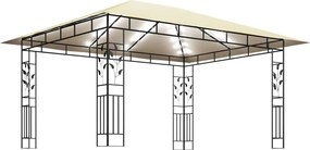 vidaXL Κιόσκι με Σήτα και Φωτάκια LED Κρεμ 4 x 3 x 2,73 μ.