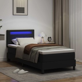 vidaXL Κρεβάτι με ελατήρια με στρώμα Μαύρο 90 x 190 cm Τεχνητό δέρμα