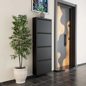 Shoe Cabinet 4 Piece Metal - Black Black