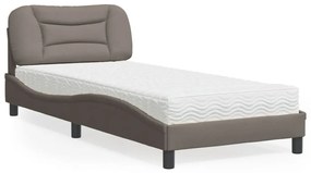 Κρεβάτι με Στρώμα Taupe 90x190 εκ.Υφασμάτινο - Μπεζ-Γκρι