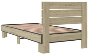 vidaXL Πλαίσιο Κρεβατιού Sonoma Δρυς 75 x 190 εκ. Επεξ. Ξύλο &amp; Μέταλλο