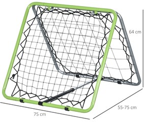 HOMCOM Τραμπολίνο ποδοσφαίρου Kickback Tor Rückprallwand Netz για Baseball Basketball αμφίδρομης ανάκρουσης Ρυθμιζόμενο σε 5 επίπεδα Μέταλλο Πράσινο+Μαύρο 75 x 75 x 64 cm