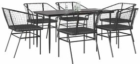 vidaXL Σετ Τραπεζαρίας Κήπου 7Τεμ. Μαύρο Συνθ.Ρατάν/Γυαλί με Μαξιλάρια