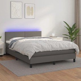 ΚΡΕΒΑΤΙ BOXSPRING ΜΕ ΣΤΡΩΜΑ &amp; LED ΓΚΡΙ 140X190 ΕΚ. ΣΥΝΘ. ΔΕΡΜΑ 3134103