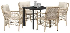 vidaXL Σέτ φαγητού για κήπο με μαξιλάρι 5 pcs Μπεζ Πολυ ράταν