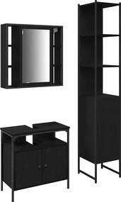 vidaXL Σετ Επίπλων Μπάνιου με ράφι 3 pcs Μαύρη Οξυά Επεξεργασμένο ξύλο